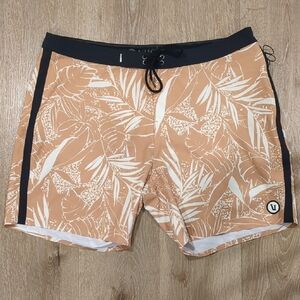 Vuori Men's Tropical Print Board Shorts - Tan and Black Waist 36